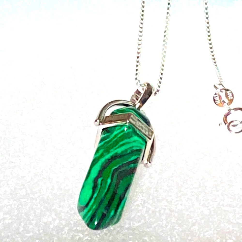 Green Malachite Sterling Silver Necklace 16”